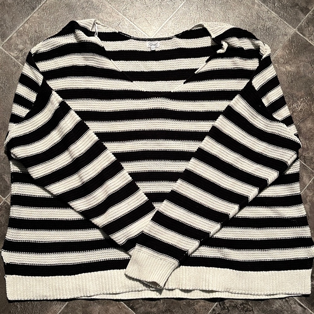Knit B&W Striped Cotton Sweater